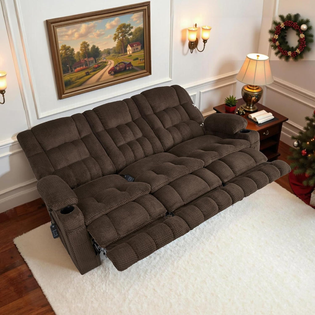 MCombo 80.7' W 3 Seater Power Reclining Sofa with Heat and Vibration Massage, Zero Gravity Recliner Sofa Couch for Living Room, Fabric 6316M3 (Brown, 3-Seater)