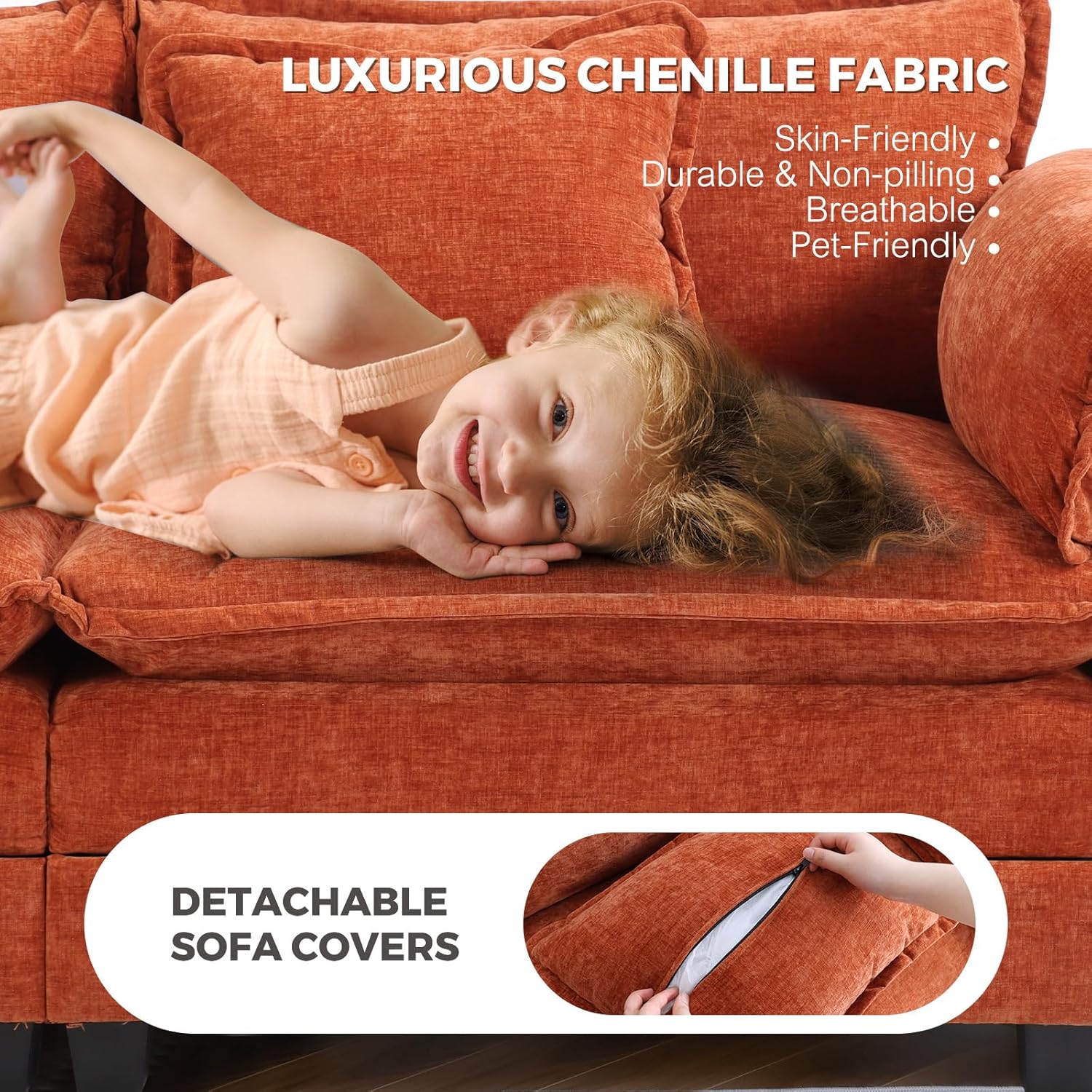 ELUCHANG Oversized 79' Modular Sectional Sofa Bed, Comfy Cloud Couch for Living Room, Modern Sofa with 2 Ottoman, Apartment Couch, DIY Combination - Chenille Terracotta