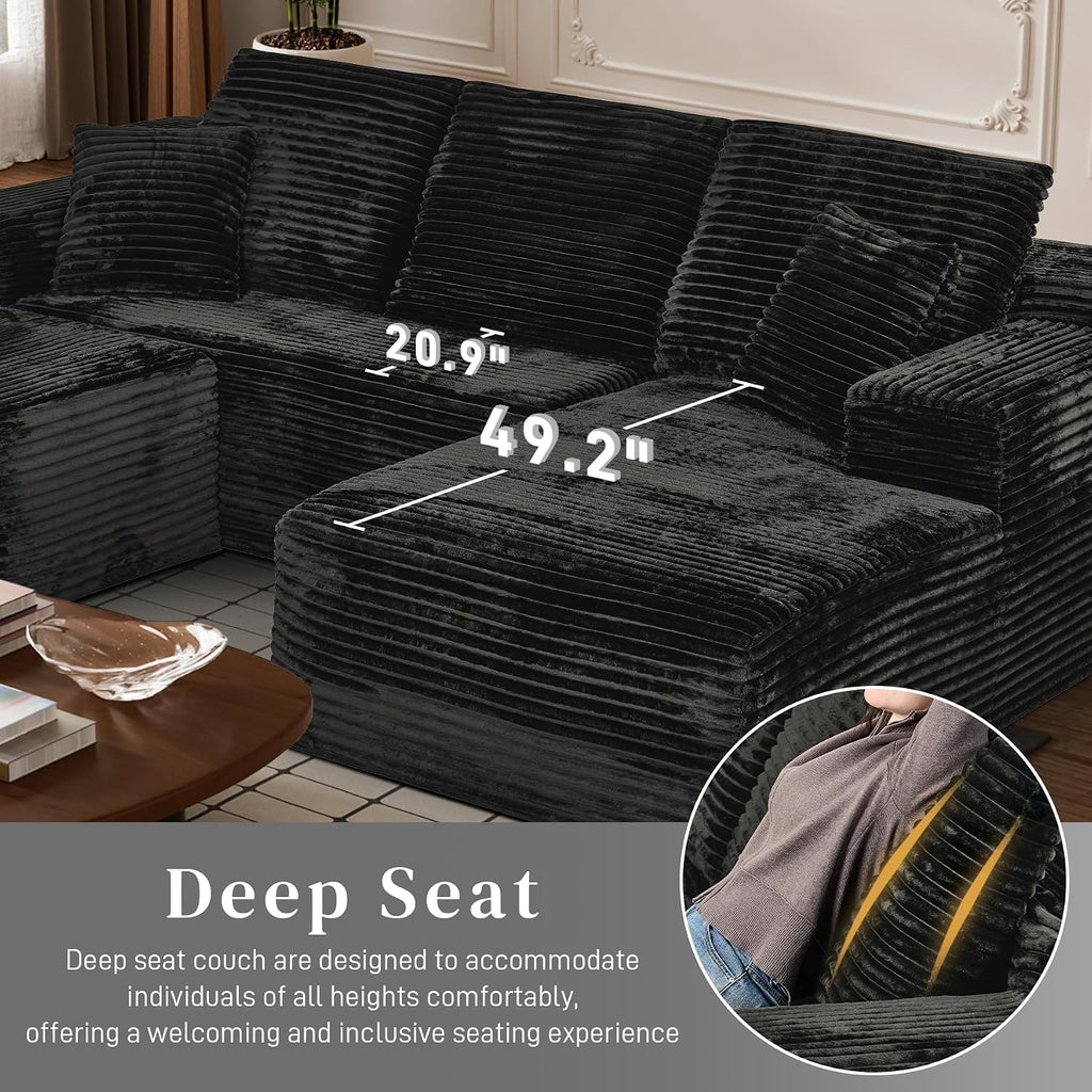 108' Boneless Couches for Living Room, U Shaped Comfy Cloud Modular Sectional Memory Foam Deep Seat Boneless Couch, No Assembly Required Sofa for Living Room with Right Facing Chaise & Ottoman, Black