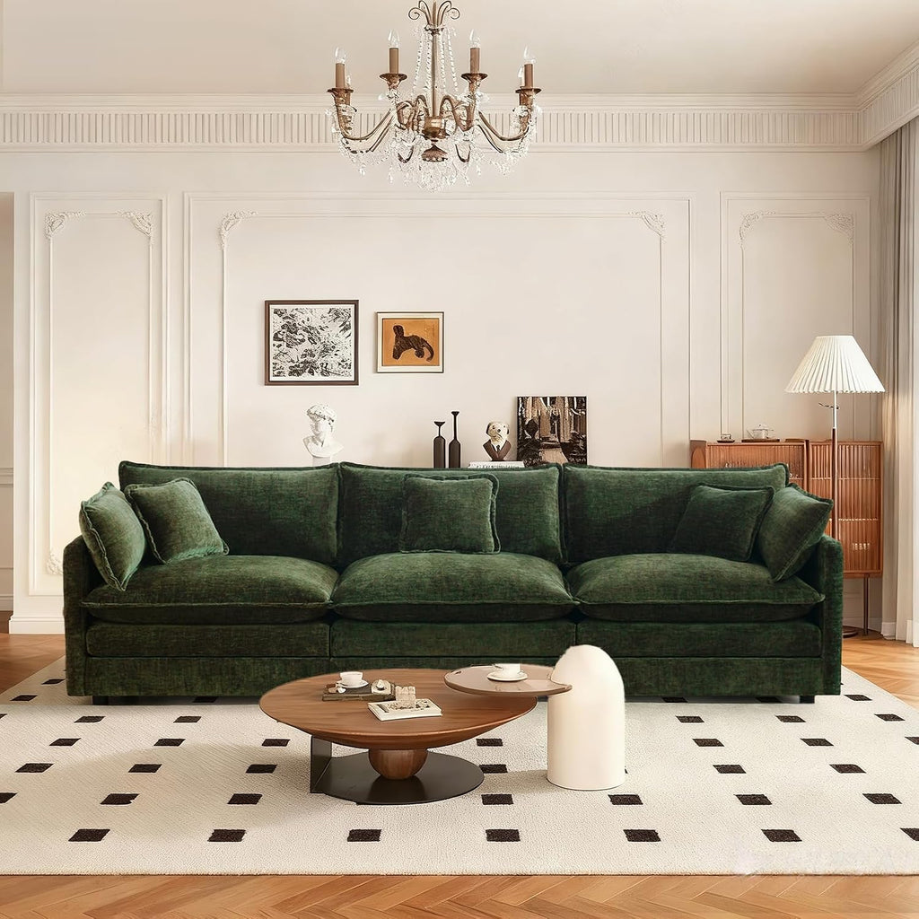 SoarFlash Chenille Sectional Sofa, Comfy Modular Loveseat Sofa, Modern 3-Seat Couch Deep Seat Sofa Set for Living Room,Green