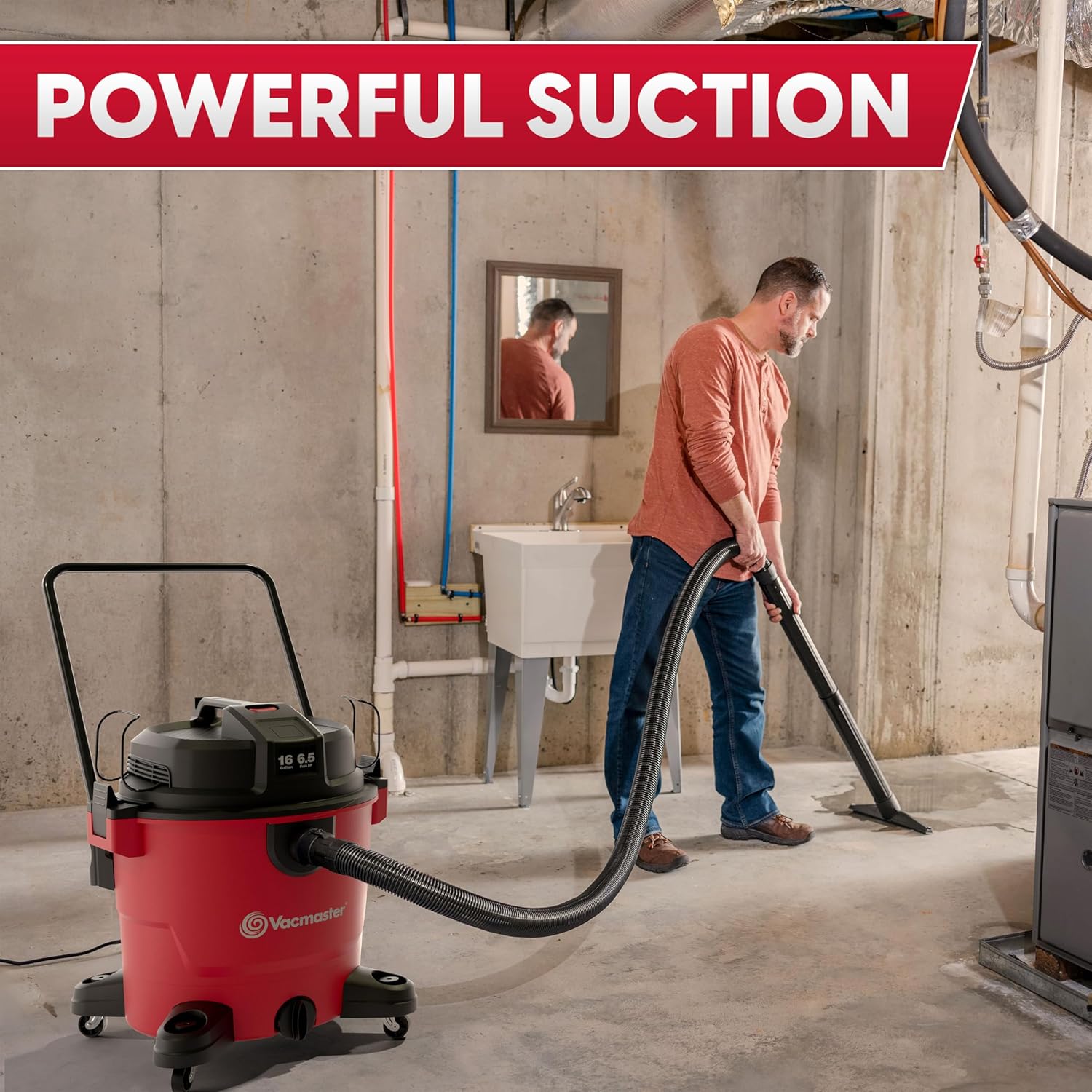 Vacmaster 16-Gallon 6.5 Peak HP† Wet/Dry Vacuum – VJH1612PF 1101, Red