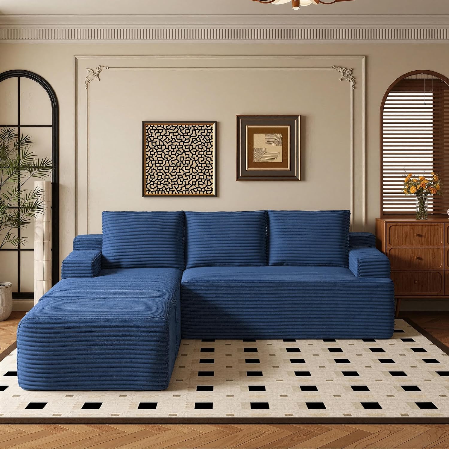 96' Sectional Couches for Living Room Cloud Couch Sofa with L-Shape Upholstered Boneless Couchs Modern Modular Sectional Couch with Chaise (Bule, 96' W+Left Facing Chaise+2Seaters+Ottoman)