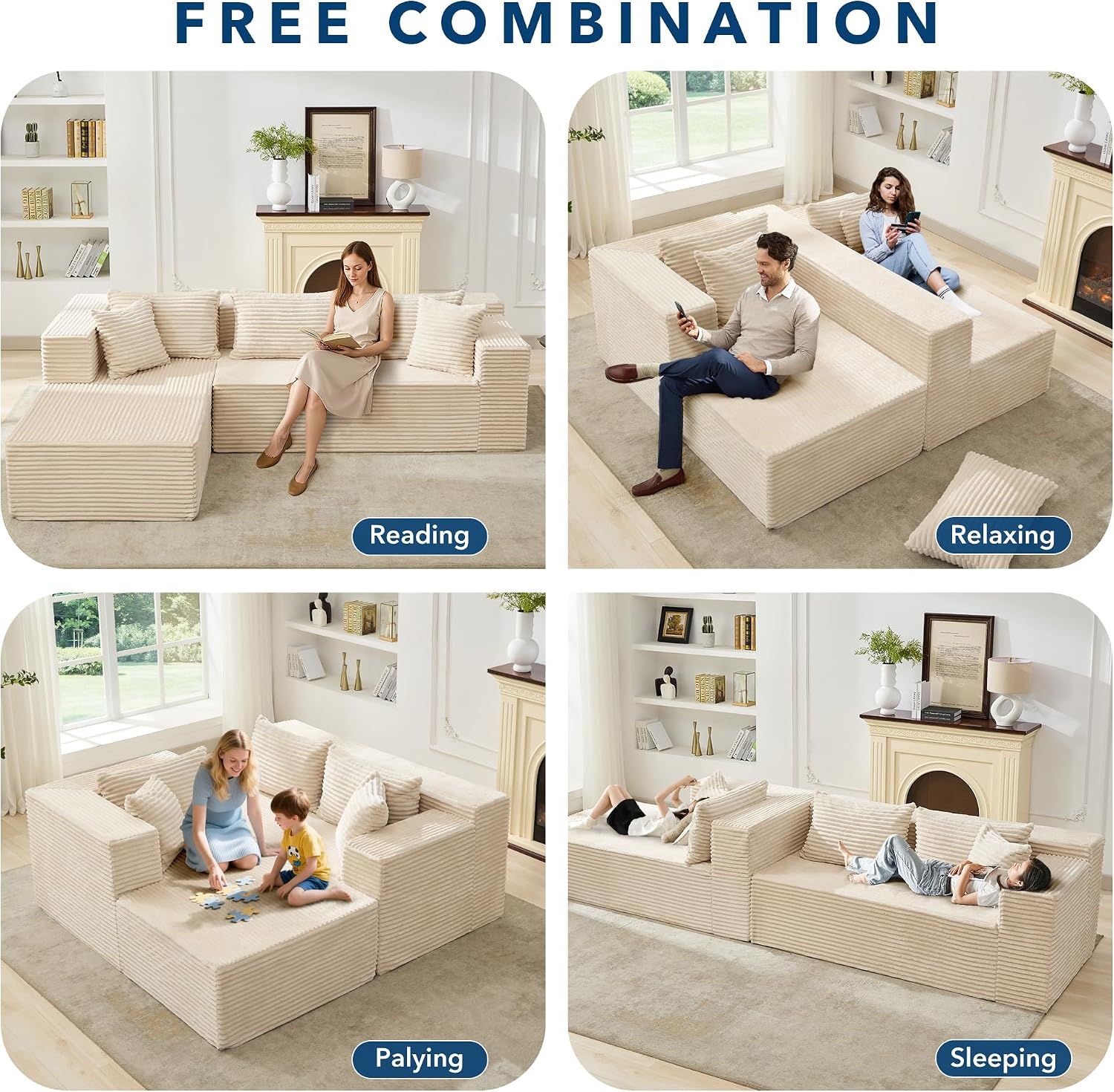 Boneless Couch, 106' Left Corduroy Cloud Couch Sectional，Vacuum Compressed Couch, L-Shaped Modular Sectional Couch with Chaise Lounge, Boneless Couch for Living Room, Comfy Compact Apartment Sofa