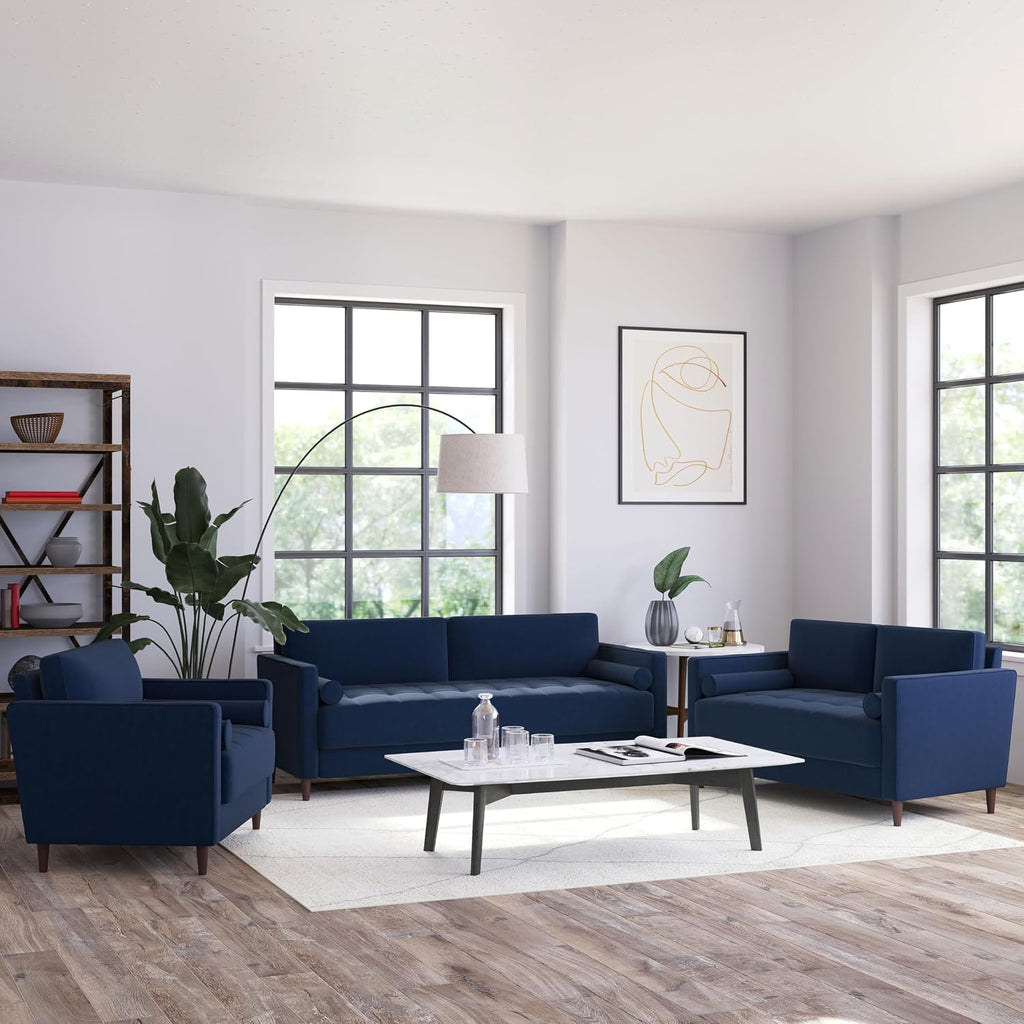 Studio Living® Lexington 52.4' Loveseat, Mid-Century Modern, Pocket Coil Comfort, Easy Assembly, Woven Fabric, Navy Blue