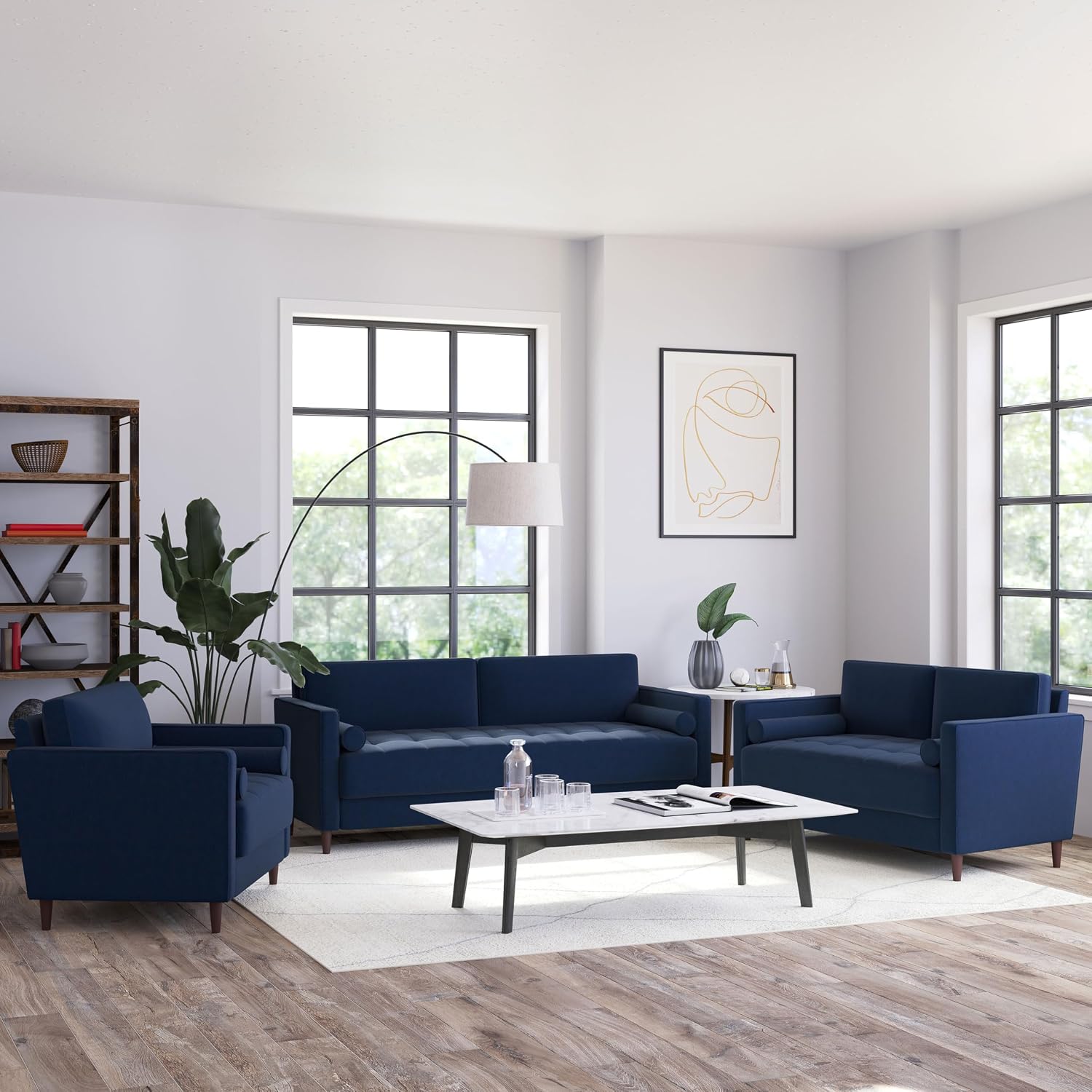 Studio Living® Lexington 52.4' Loveseat, Mid-Century Modern, Pocket Coil Comfort, Easy Assembly, Woven Fabric, Navy Blue