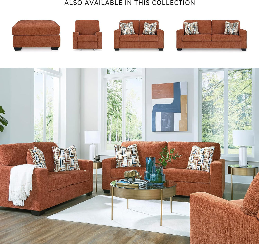 Signature Design by Ashley Aviemore Contemporary Sofa Sleeper with Folding Memory Foam Mattress and 2 Accent Pillows, Queen, Orange