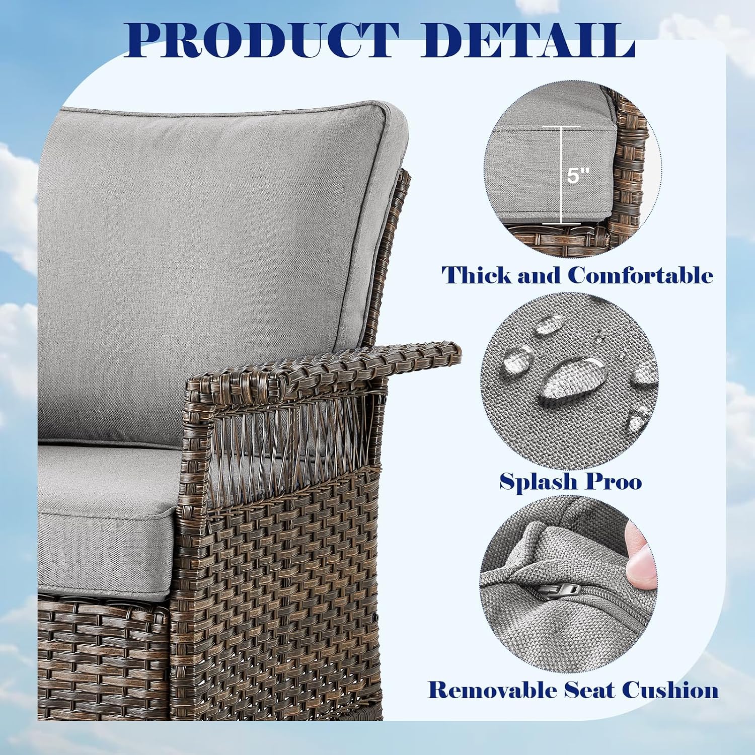 Outdoor Patio Rocking Swivel Chairs - 3PC Wicker Patio Bistro Rocker Chair Set,Rattan Glider Chair with Sturdy Frame,All-Weather PE Wicker and Cushions,1 Side Table for Deck Porch Balcony(Brown/Grey)