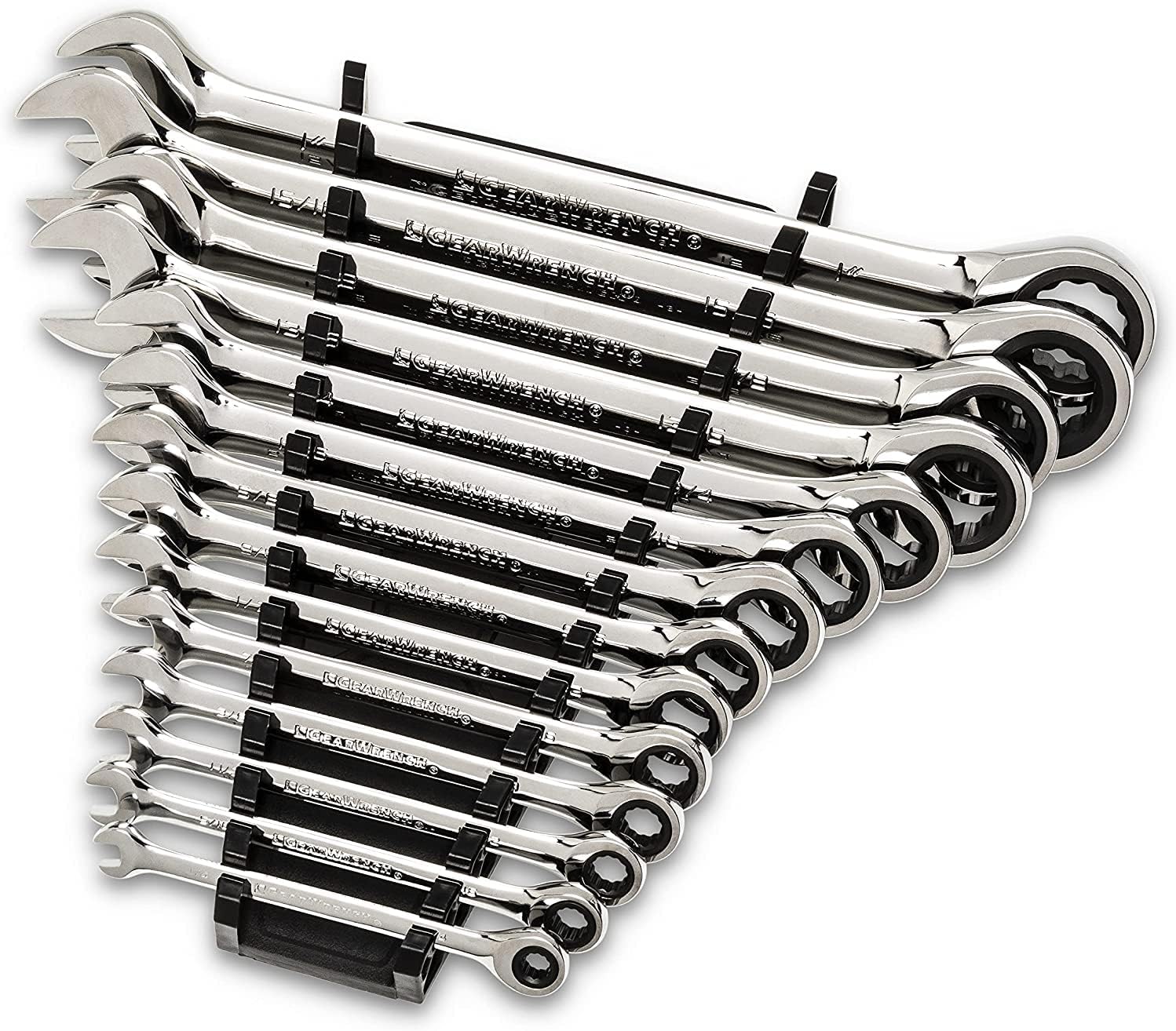 GEARWRENCH 30 Piece 12 Point Ratcheting Combination SAE/Metric (1/4-1 in., 8-24 mm) Wrench Set with Wrench Racks - 86702 (Pack of 2)