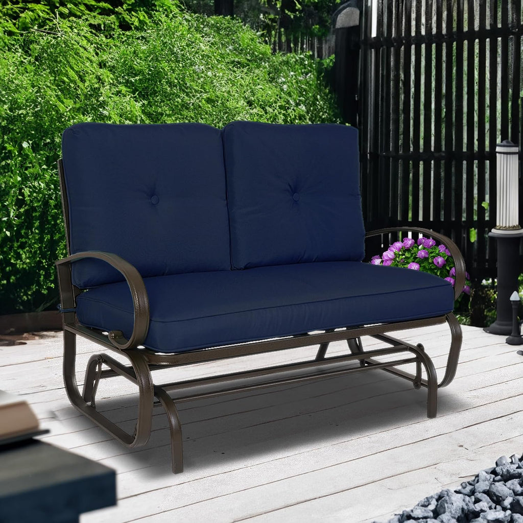 Kozyard Cozy Patio Glider Bench - Outdoor Rocking Loveseat with Sturdy Frame and Cushioned Seats for Patio, Yard - Rocker Swing with Outdoor Seating, Perfect for Porch Outdoo (NavyBlue)