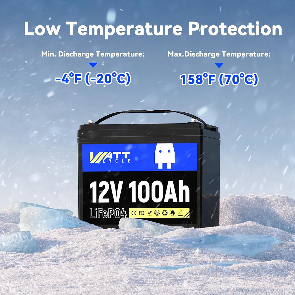 WattCycle 3-Pack 12V 100Ah LiFePO4 Battery, Group 24, 15000 Cycles, Built-in 100A BMS, Low-Temp Protection - 1280Wh - Perfect for RVs, Golf Cart, Marine, Home Energy, Solar Off-Grid Systems