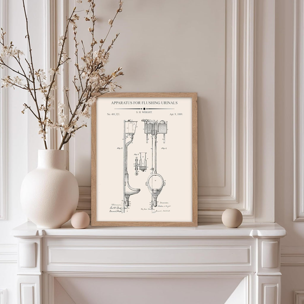Poster Master 4-Piece Toilet Paper Rolls Blueprint Poster - Water Closet Patent Print - Toilet Art - Bathroom Art - Toilet Paper Art -Technical Drawing Art - Bathroom Decor, 11x14 Beige Framed