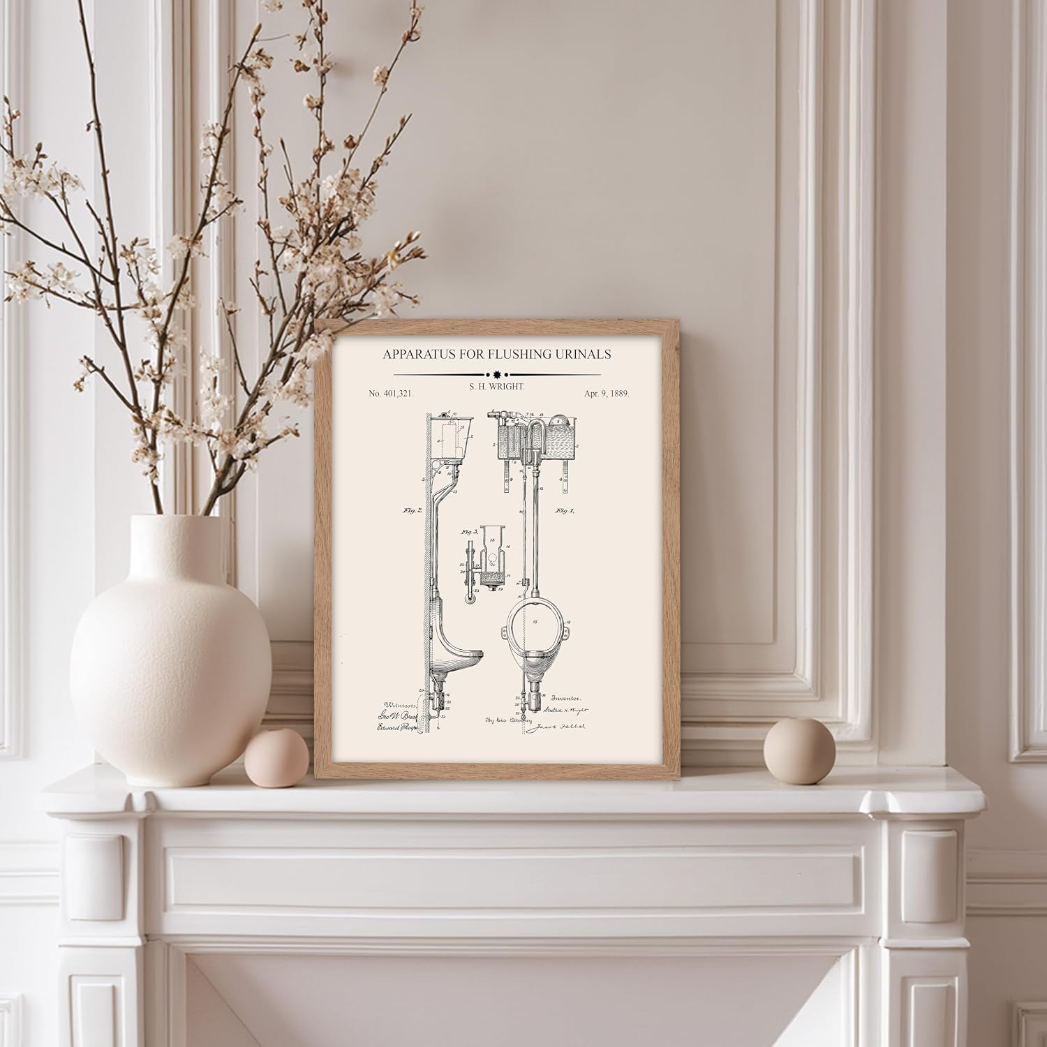Poster Master 4-Piece Toilet Paper Rolls Blueprint Poster - Water Closet Patent Print - Toilet Art - Bathroom Art - Toilet Paper Art -Technical Drawing Art - Bathroom Decor, 11x14 Beige Framed