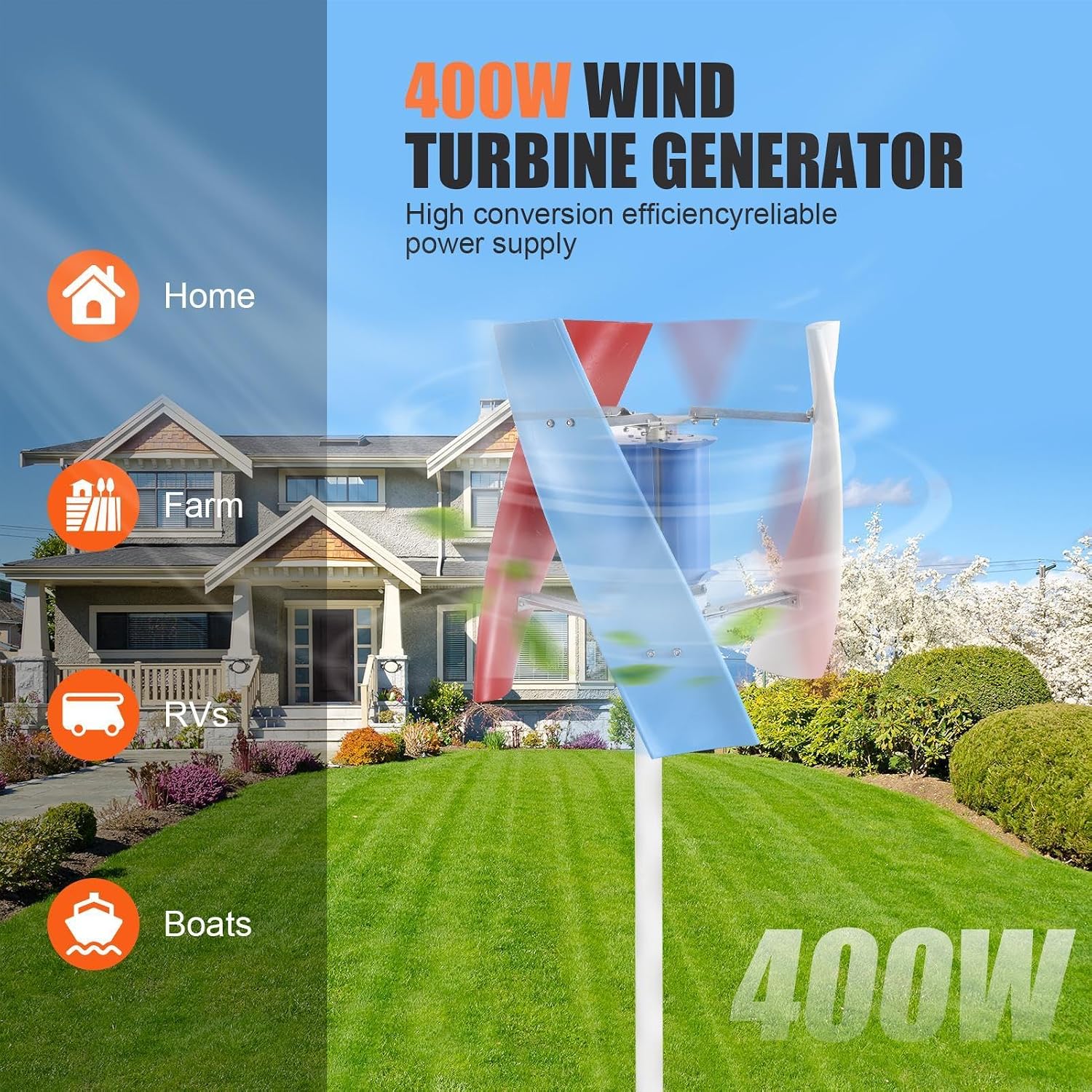 Vertical Wind Turbine | 3 Leaves Wind Powered Generator 3000W - AC Permanent Magnet Generator Kit for Home, RVs, Boats, Terraces, Cabins