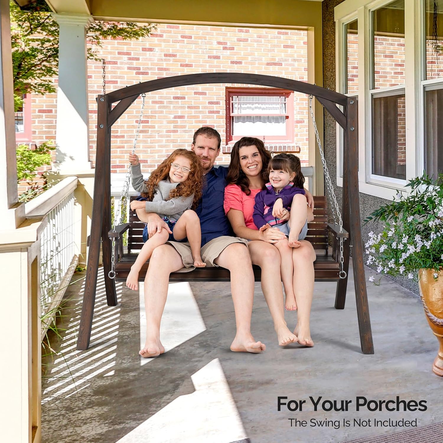 VINGLI 6.7FT Porch Swing Frame, 1000LBS Heavy Duty A-Frame Wooden Porch Swing Stand with Curved Arc Top for 5FT Porch Swing, Large Swing Hanger for Garden, Patio, Backyard & Indoor, Rustic