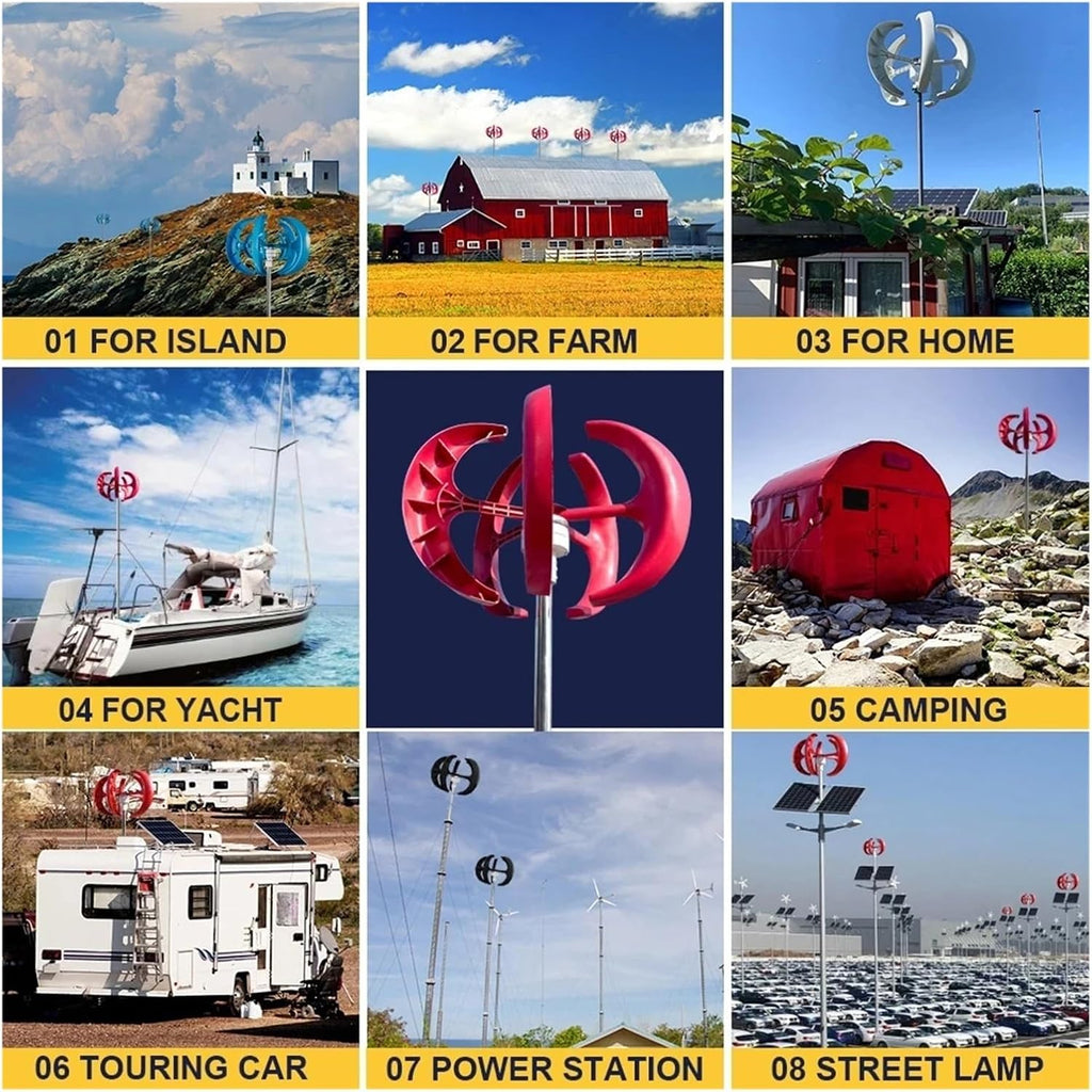 Windmill Generator, 3000W Vertical Wind Turbine 12V 24V 48V Small Windmill Free Energy Household Farm Low Wind Speed Starting Wind Turbines (Color : Rojo, Size : 24V), 1005005499878427
