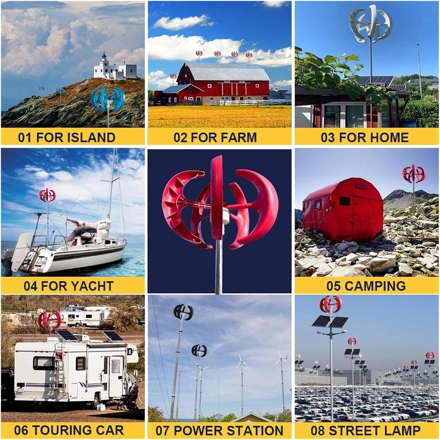 Windmill Generator, 3000W Vertical Wind Turbine 12V 24V 48V Small Windmill Free Energy Household Farm Low Wind Speed Starting Wind Turbines (Color : Rojo, Size : 24V), 1005005499878427