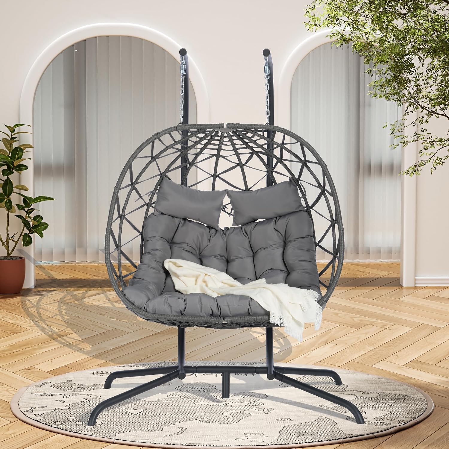 Lazy Daze Hammocks 2 Person Outdoor Rattan Hanging Chair Patio Wicker Egg Chair
