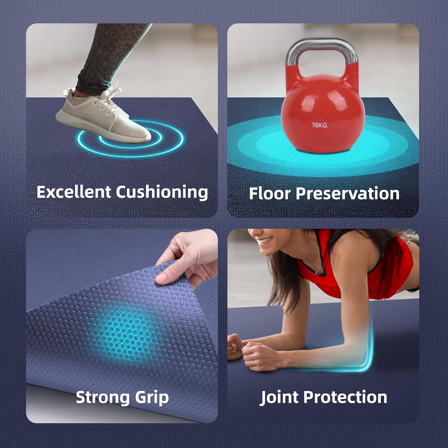 GymCope Large Exercise Mat for Home Workout,12'x6'/10'x6'/9'x6'/8'x6'/7'x5'/6'x4' (7mm) Extra Thick Workout Mat, High-Density Gym Mat for Cardio, Jump Rope, MMA, Weights (Shoe-Friendly)