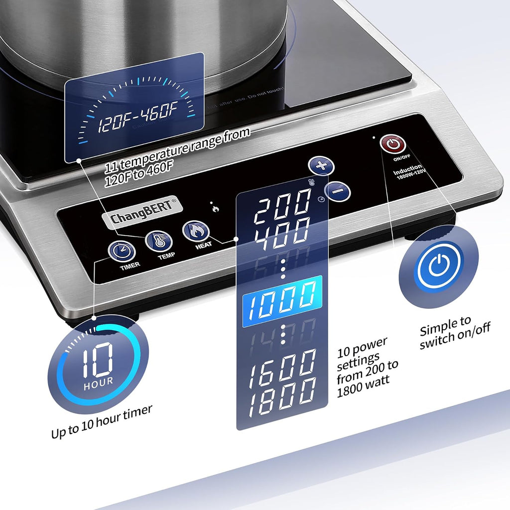 ChangBERT Induction Cooktop, 1800W NSF Certified Countertop Burner & Portable Induction Cooktop 208-240V 3200W NSF Certified Commercial Range Countertop Burner Pro Chef Professional Hot Plate