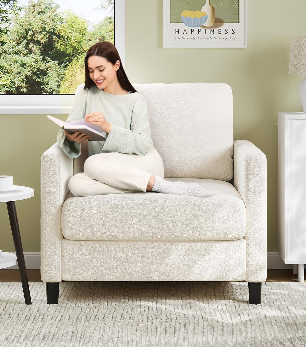 Welzona Sofa Accent Chair, 33' Reading Chair for Bedroom, Tool-Free Setup Living Room Accent Chairs, Comfy Arm Chairs Living Room, All-Wood Reading Nook, Beige