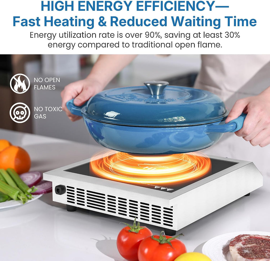 Commercial Induction Cooktop 1800W, Professional Electric Countertop Burner, 10 Power & 10 Temp Setting, Induction Hot Plate with Timer, Electric Stove with LED Screen, Black