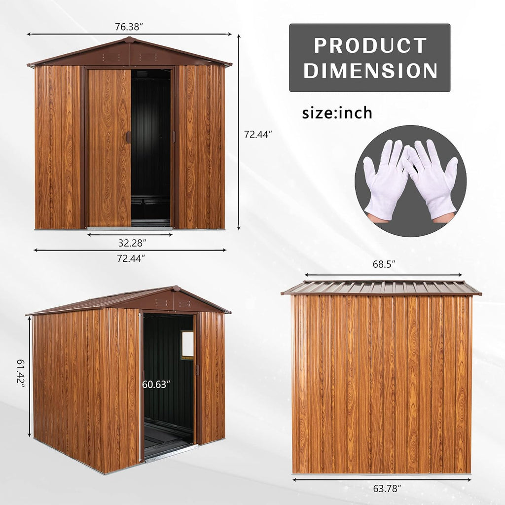 6x6 ft Outdoor Metal Storage Shed with Floor Foundation and Window, Lockable Galvanized Steel Tool Shed with Sliding Door and Air Vent, Waterproof Garden Storage House for Backyard, Patio
