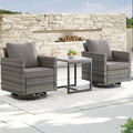 Luxury Outdoor Patio Swivel Rocker Chairs - 3 Piece Wicker Patio Furniture Bistro Swivel Rocking Chairs Set with Comfortable Cushions,Sturdy Metal Frame and Side Table for Porch Deck(Mixed Grey/Grey)