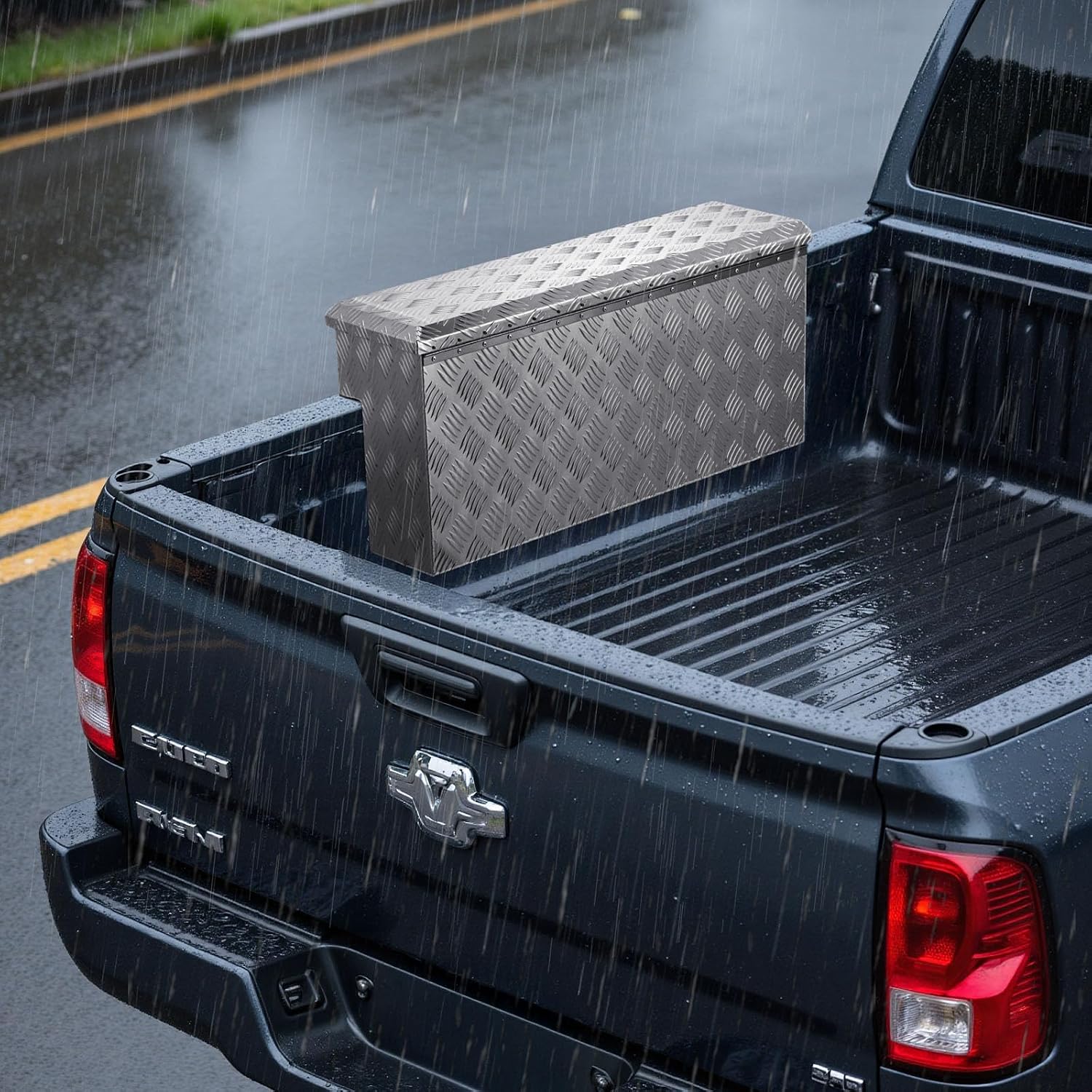 VEVOR Truck Bed Tool Box, Heavy Duty Aluminum Tool Box with Tread Patterns, Storage Toolbox Chest Organizer with Lock and Key, Ideal for Pickup, Truck Bed, RV, Trailer, 34 x 12 x 15.4 in, Silver