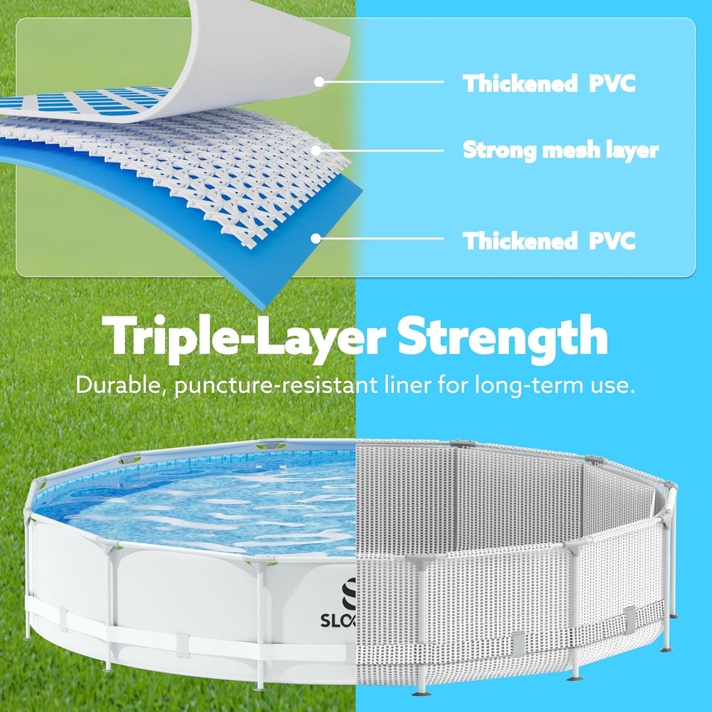 SLOOSH Round Above Ground Pool - 12ft x 30inch Outdoor Round Frame Above Ground Swimming Pool Set for Kids Adults with Filter Pump