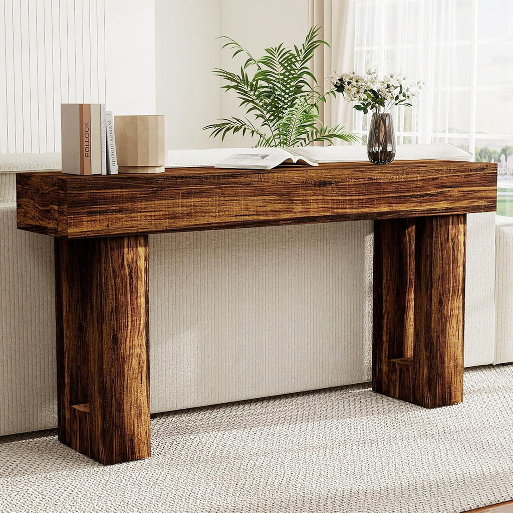 Spaco 63'' Long Console Table,2 Tier Farmhouse Entryway Table Sofa Table with Storage,Wood Behind Couch Table for Living Room, Hallway,Foyer (Dark Brown)
