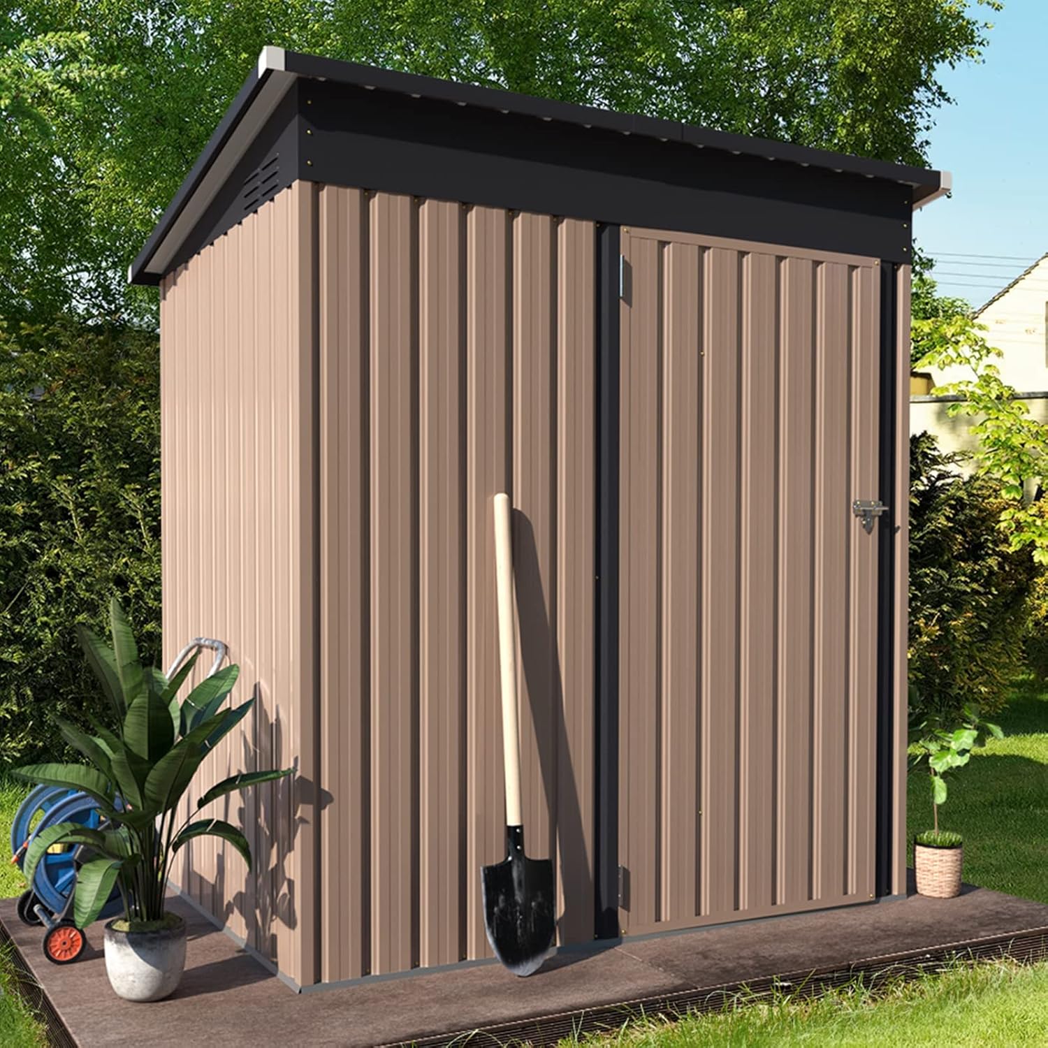 AECOJOY 5' x 3' Outdoor Storage Shed, Small Metal Shed (16.6 Sq.Ft Land) with Design of Lockable Door, Utility and Tool Storage for Garden, Backyard, Patio, Outside use.