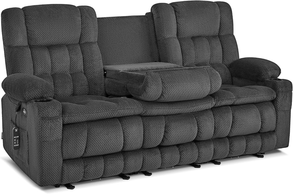 MCombo 80.7' W 3 Seater Power Reclining Sofa with Heat and Vibration Massage, Zero Gravity Recliner Sofa Couch with Drop Down Table for Living Room, Fabric 6316M10