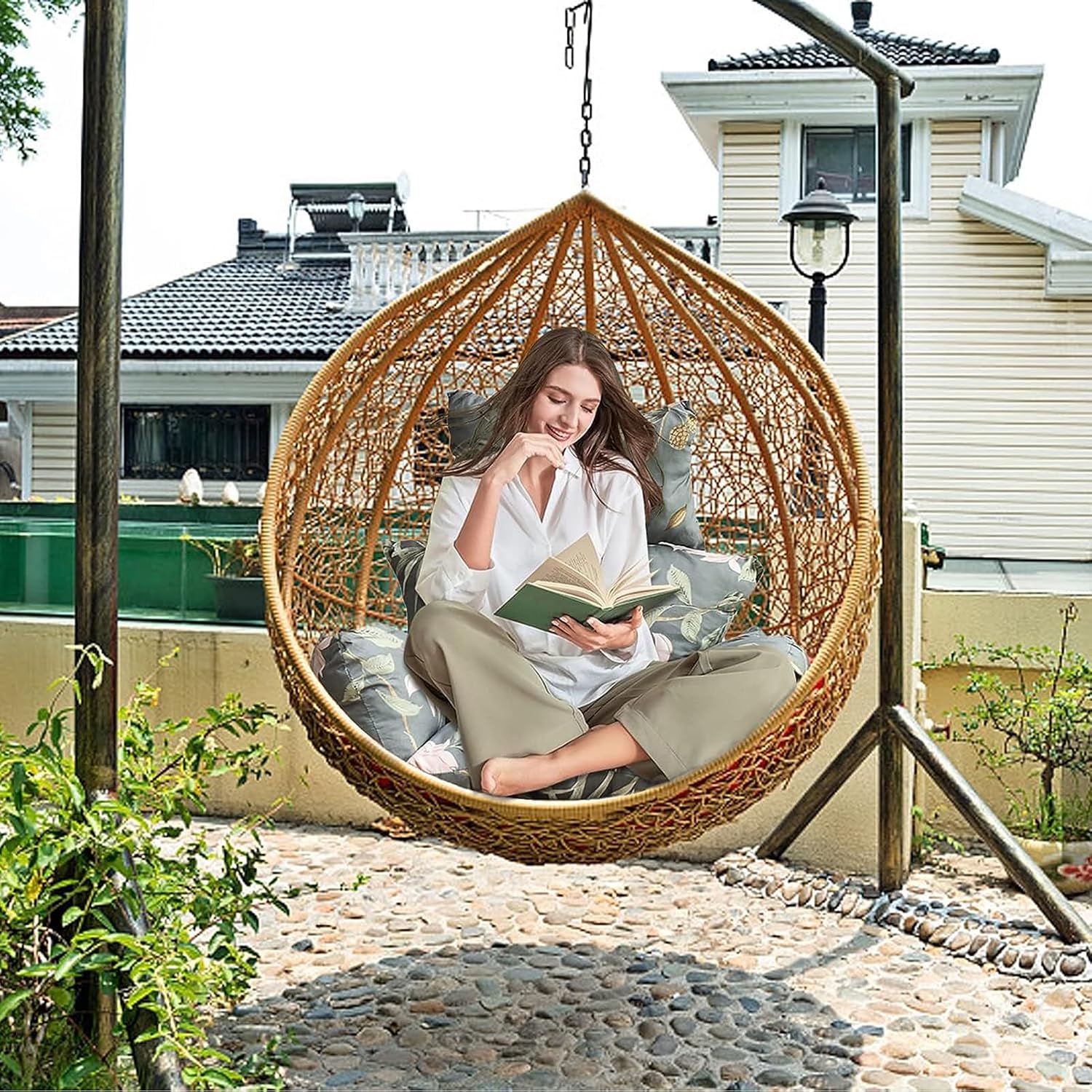 Swing Egg Chair Cushion,New Thickened Hanging Egg Chair Cushion,Large Soft Seat Cushion Washable Rocking Chair Cushion for Indoor Bedroom Garden Backyard,Easy to Clean (Color : C)
