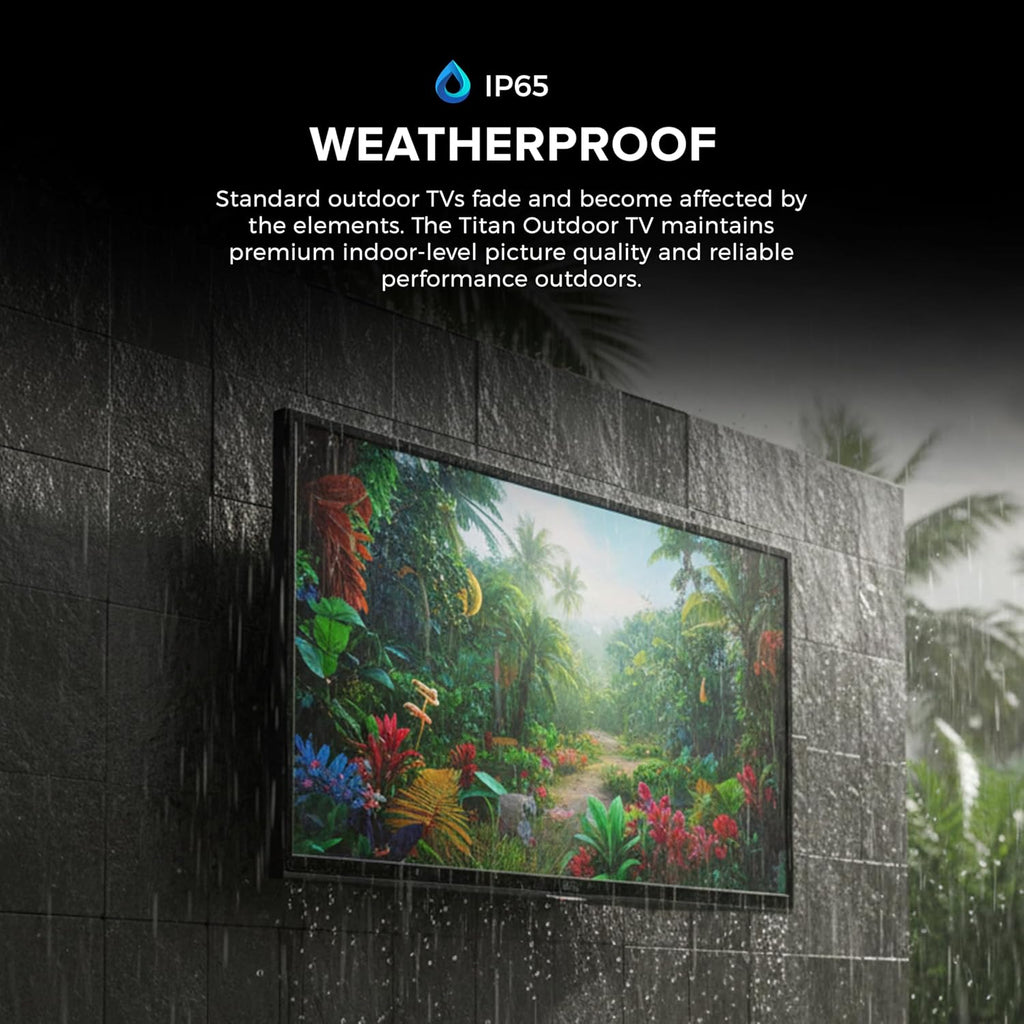 Titan L300 Mini-LED QNED 86 Inch Outdoor TV, Full Sun, IP65 Smart Weatherproof TV, 4K HDR, 120 Hz, Web AI OS, 1500 Nits, Wi-Fi 6E, Dolby Vision, Outdoor TV Cover, Slim Bezel, 2 Yr Wty