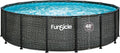 Funsicle Oasis Designer 16' x 48' Round Above Ground Swimming Pool, With FiltraBoost 1800 GPH Filter Pump With AutoSkimmer, Pump, Ladder, Deluxe Maintenance Kit, Cover & Ground Cloth, Dark Herringbone