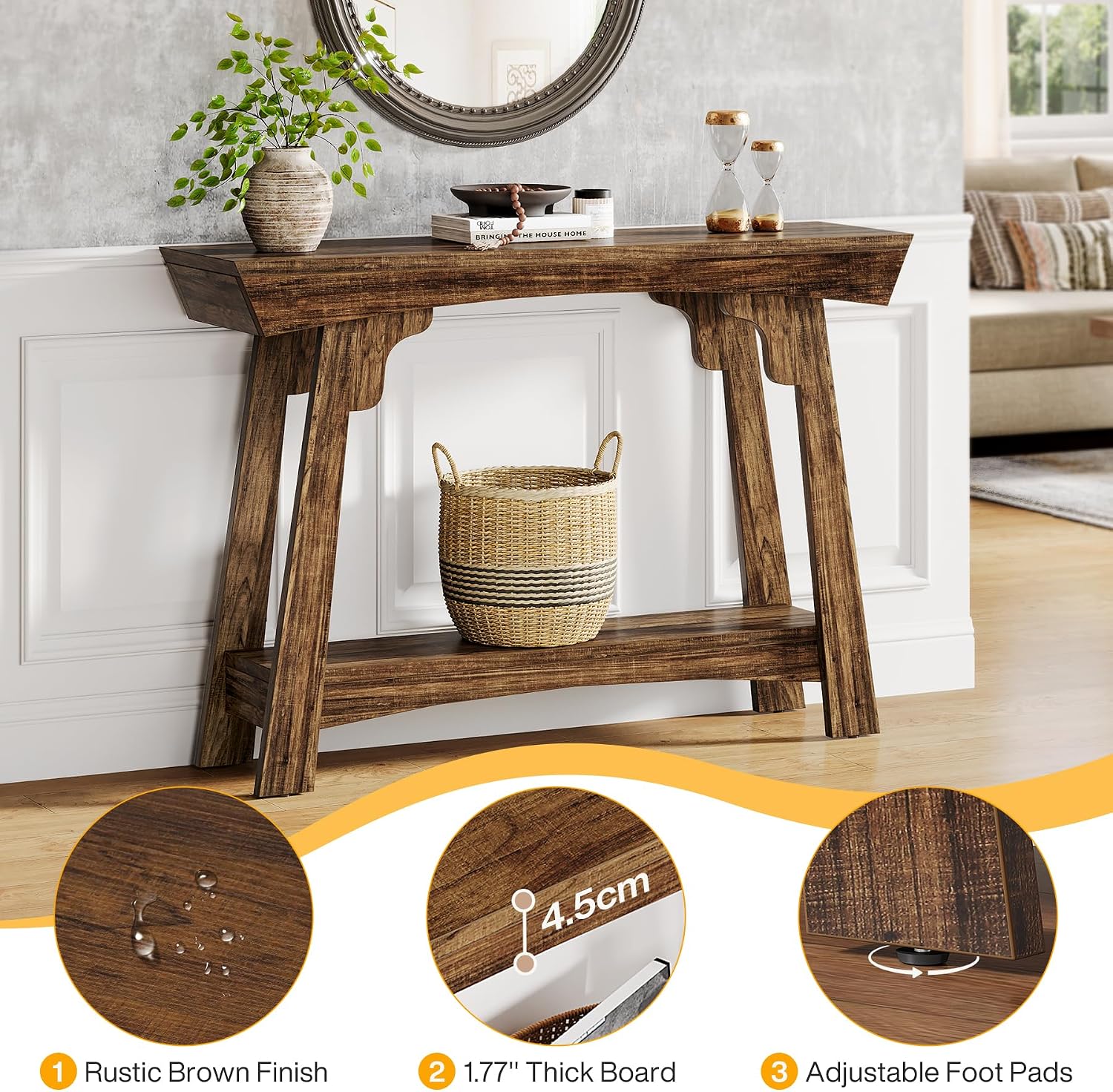 Tribesigns 41.3' Farmhouse Console Table, Small Entryway Table with 2-Tier Storage, Narrow Wooden Sofa Table Behind Couch for Living Room, Foyer, Hallway, Rustic Brown