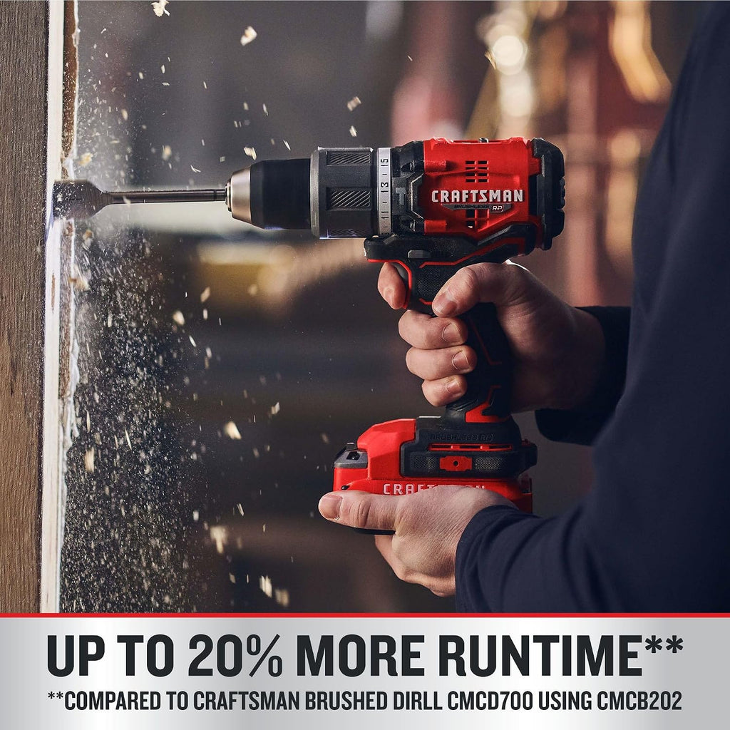 CRAFTSMAN V20 Cordless Hammer Drill Kit, 1/2 inch, 2 Batteries and Charger Included (CMCD732D2)
