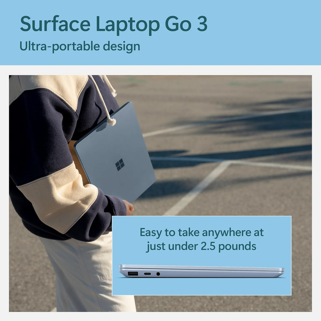 Microsoft Surface Laptop Go 3 (2023) - 12.4' Touchscreen, Thin & Lightweight, Intel Core i5, 8GB RAM, 256GB SSD SSD, with Windows 11, Ice Blue Color Microsoft Copilot
