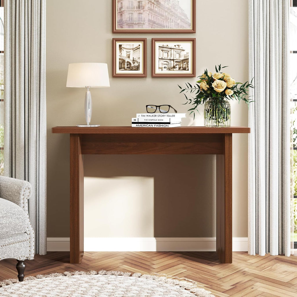AVZEAR Mid Century Narrow Entryway Console Table, 43.3' Fluted Wood Couch Table Behind Sofa Long and Skinny for Living Room Hallway Entrance Foyer, Walnut