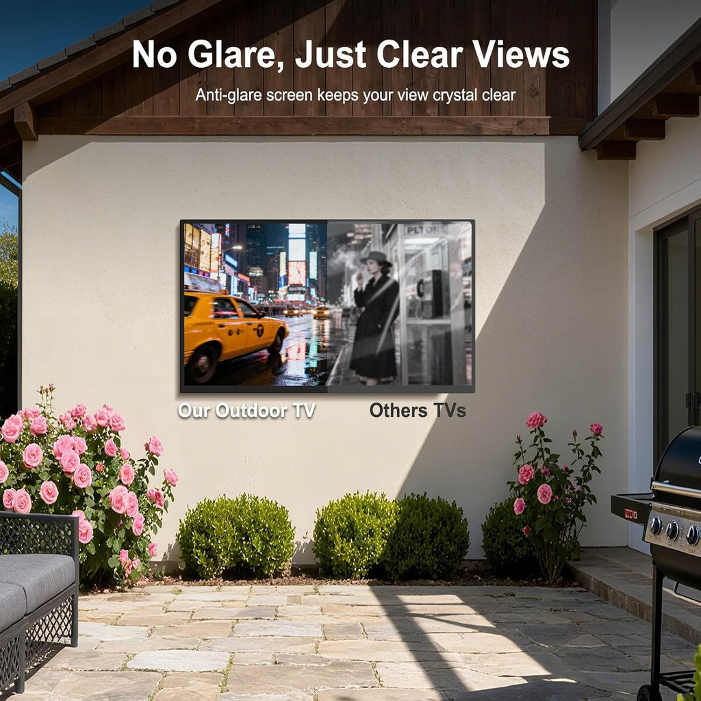 Outdoor TV, 55Inch 4K Outdoor Smart TV, 2500nits High Brightness Outdoor TVs, IP65 Waterproof TV, Voice Assistant Remote, Compatible with Dolby, Wide Viewing Angle Smart TV