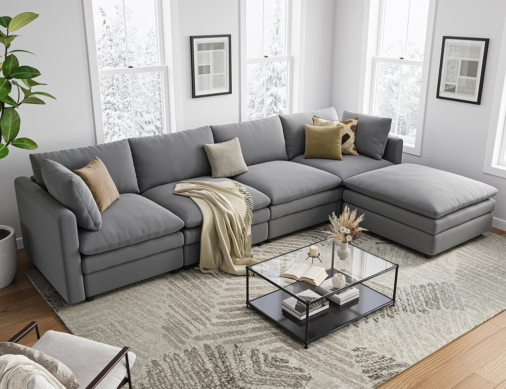 Sectional Couches for Living Room L Shaped Cloud Couch with Ottoman Deep Plush 5 Seats Sofa Modern Sofa for Apartment