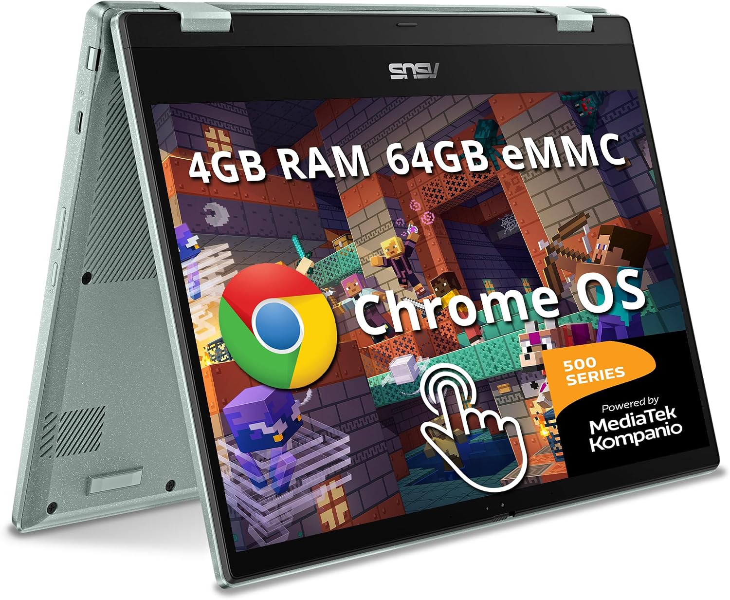 ASUS Chromebook Flip 14' FHD Touchscreen Laptop, MediaTek Kompanio 520, 4GB LPDDR4X, 64GB eMMC, MediaTek Integrated Graphics, 720p HD Webcam, WiFi 6, Long Battery Life, Chrome OS, Gray Green (Renewed)