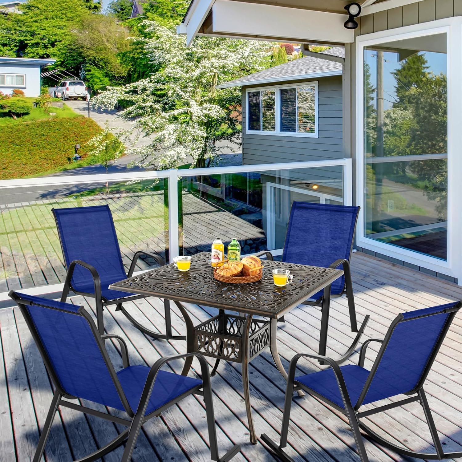 Giantex Outdoor Rocking Chairs Set of 2, Patio Rocking Chairs w/Breathable Seat & Back, Heavy-Duty Metal Support, Ergonomic Outside Rocker for Backyard, Poolside, Garden, Navy