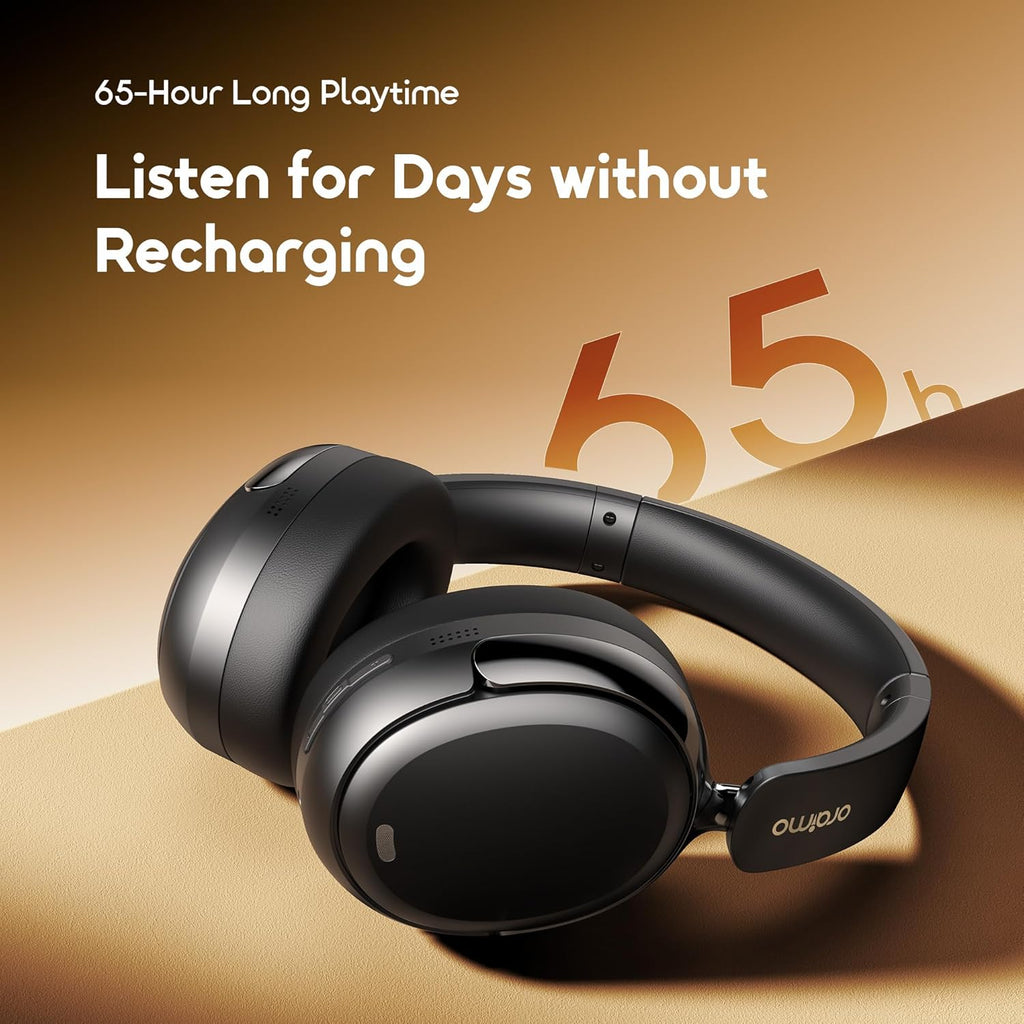 Oraimo Active Noise Cancelling Over the Ear Headphones Wireless Bluetooth, 65H Playtime, 3 EQ Modes, Deep Bass, BT5.4, Wireless Headphones with Microphone for Game, Office, Travel, Black