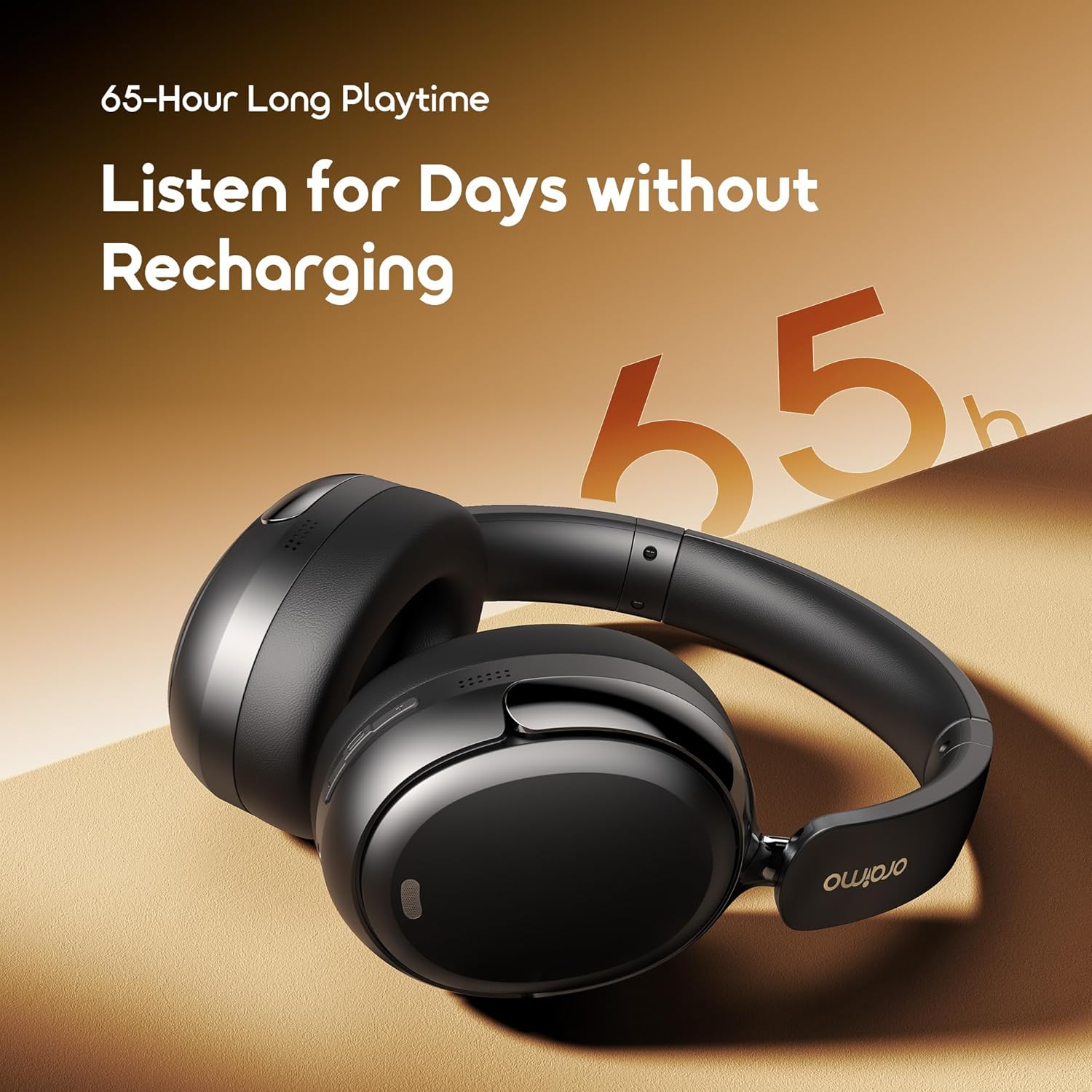 Oraimo Active Noise Cancelling Over the Ear Headphones Wireless Bluetooth, 65H Playtime, 3 EQ Modes, Deep Bass, BT5.4, Wireless Headphones with Microphone for Game, Office, Travel, Black