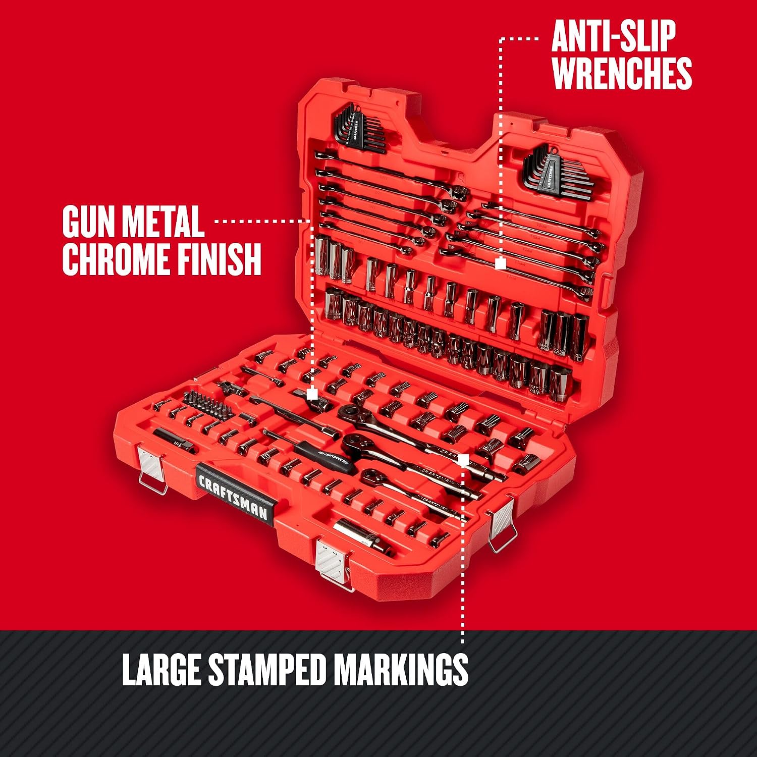 CRAFTSMAN Mechanics Tool Set, 1/4' & 3/8' & 1/2' Drive, SAE/Metric, 121 Piece (CMMT12033)