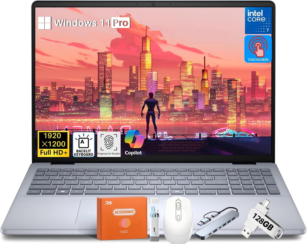 Dell Inspiron 16 Business Laptop PC, 16' FHD+ Touchscreen, Intel 10-Core 7 150U (5.4 GHz Turbo), 16 GB DDR5, 1 TB SSD, Backlit Keyboard, Fingerprint Reader, Wi-Fi 6E, 1080p FHD Webcam, Windows 11 Pro