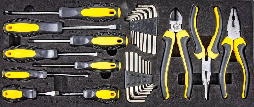JEGS 170-Piece Mechanic's Tool Set - Includes Black Powder Coated Steel Toolbox, Sockets, Extenders, Ratchets, Wrenches, Screwdrivers, Pliers & Bits