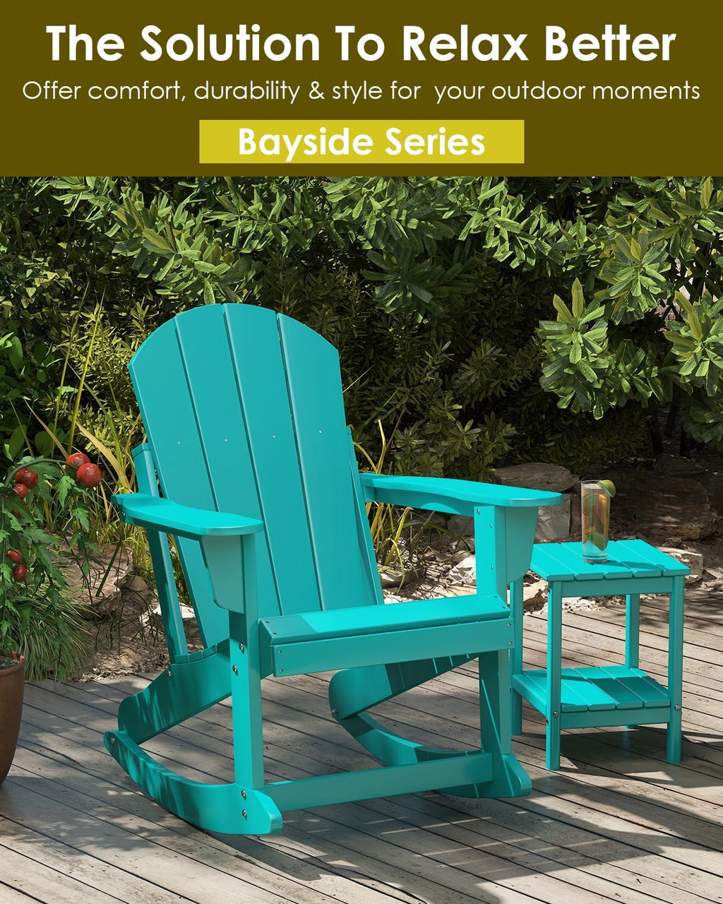 GREENVINES Adirondack Rocking Chair | HDPE Plastic | Porch Rocker | Chair for Outdoor Patio Deck | All Weather | Aqua