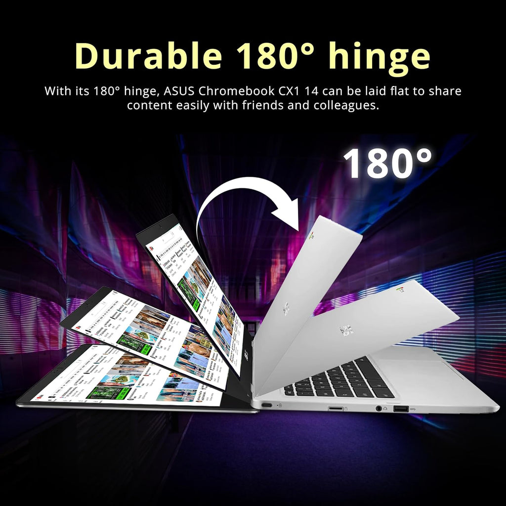 ASUS Chromebook CX1 14' FHD Laptop, Intel Celeron N4500, 4GB RAM, 224GB Storage (64GB eMMC+160GB Docking Station Set), Intel UHD Graphics, 720p Wecam, WiFi 6, Chrome OS, Silver